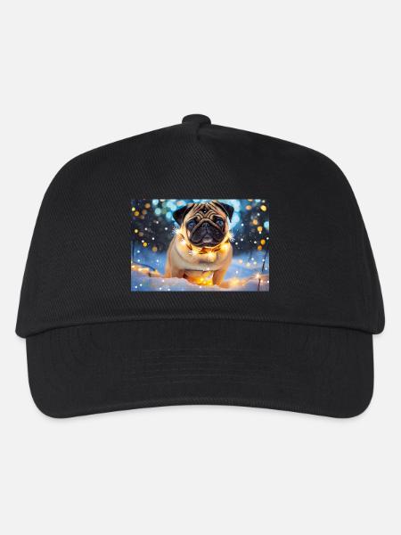 Cute Pug with Christmas Lights - Kids’ Baseball Cap - black
