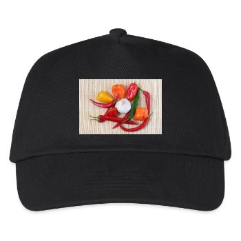 Bunte Chilischoten und Knoblauch - Kinder Basecap - Schwarz - Vorne