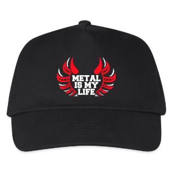 Heavy Metal Is My Life Hard Rock Hörner Text Logo - Kinder Basecap - Schwarz - Vorne
