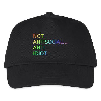 Nicht Antisozial Anti Idiot | Spruch | Lustig - Kinder Basecap - Schwarz - Vorne
