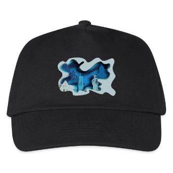 Moers Stadtsilhouette in Hydrographik-Optik - Kinder Basecap - Schwarz - Vorne