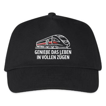 Bahn Genieße Das Leben In Vollen Zügen Eisenbahn - Kinder Basecap - Schwarz - Vorne