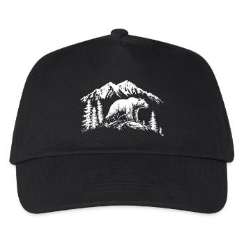 Grizzly Bär Natur Silhouette Berge Wald - Kinder Basecap - Schwarz - Vorne