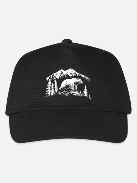 Grizzly Bär Natur Silhouette Berge Wald - Kinder Basecap - Schwarz
