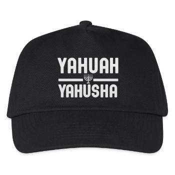 Yahuwah Yahusha Lettering with Menorah - Kids’ Baseball Cap - black - Front