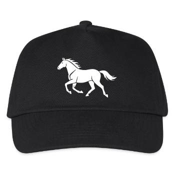 Weißes Pferd Silhouette Geschenk Reiter  - Kinder Basecap - Schwarz - Vorne