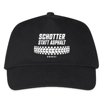 Schotter statt Asphalt Gravel Bike Reifen T-Shirt - Kinder Basecap - Schwarz - Vorne