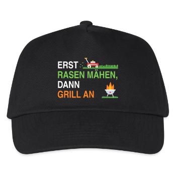 Erst Rasen mähen, dann Grill an – Gärtner Spruch - Kinder Basecap - Schwarz - Vorne