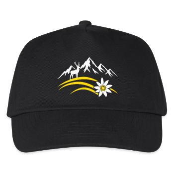 Alpenberg Edelweiss Hirsch Bayerisches Wandern - Kinder Basecap - Schwarz - Vorne
