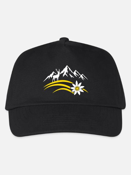 Alpenberg Edelweiss Hirsch Bayerisches Wandern - Kinder Basecap - Schwarz
