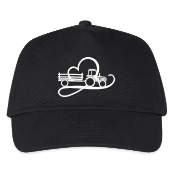 Traktor mit Herz Landwirtin Bäuerin Herzschlag - Kinder Basecap - Schwarz - Vorne