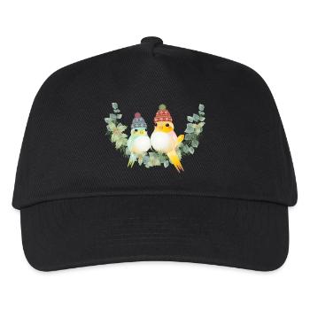 Deux oiseaux colorés avec un chapeau à pompon pour Noël - Casquette de baseball Enfant - noir - Devant