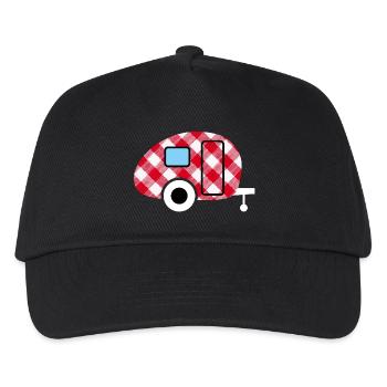 Caravan Wohnwagen kariert Karo Muster Camping Fan - Kinder Basecap - Schwarz - Vorne