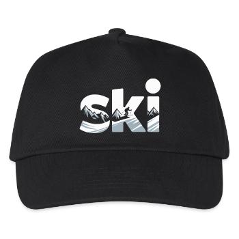 Ski Bergpanorama Typo Design - Kinder Basecap - Schwarz - Vorne