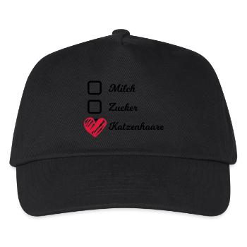 Mlich Zucker Katzenhaare Kaffee Becher Kater - Kinder Basecap - Schwarz - Vorne