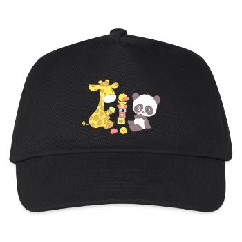 Giraffe and Panda playing with Blocks - Kids’ Baseball Cap - black - Front