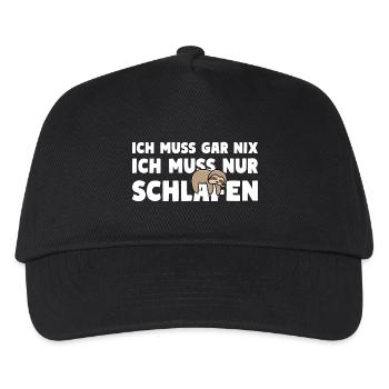 ICH MUSS NUR SCHLAFEN Faultier Motto - Kinder Basecap - Schwarz - Vorne