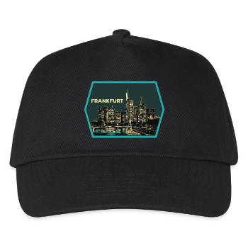 Illustration, Panoramablick Frankfurt bei Nacht - Kinder Basecap - Schwarz - Vorne