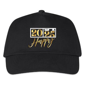 2025 Happy – Funny Silvester Design - Kinder Basecap - Schwarz - Vorne