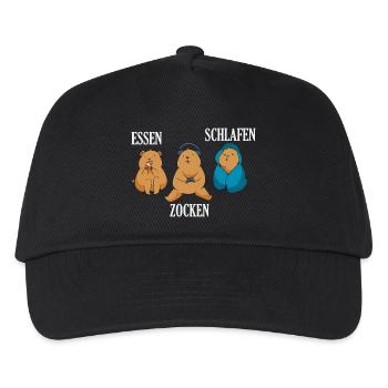 Essen Zocken Schlafen Gamer Spruch - Kinder Basecap - Schwarz - Vorne