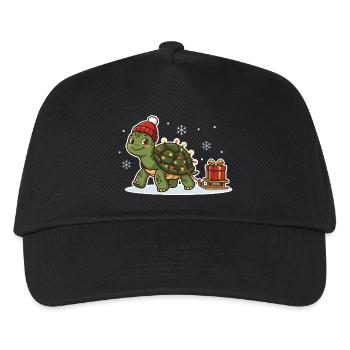 Weihnachtsschildkröte mit Schlitten - Kinder Basecap - Schwarz - Vorne