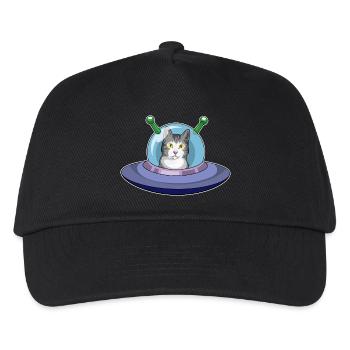 Katze Raumschiff Weltraum - Kinder Basecap - Schwarz - Vorne