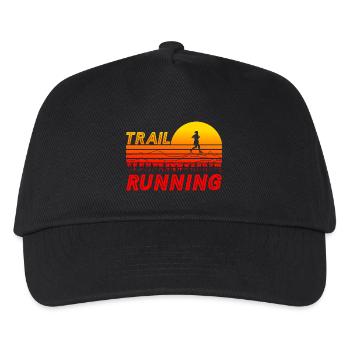 Trail running in orange sunset with mountains - Kids’ Baseball Cap - black - Front