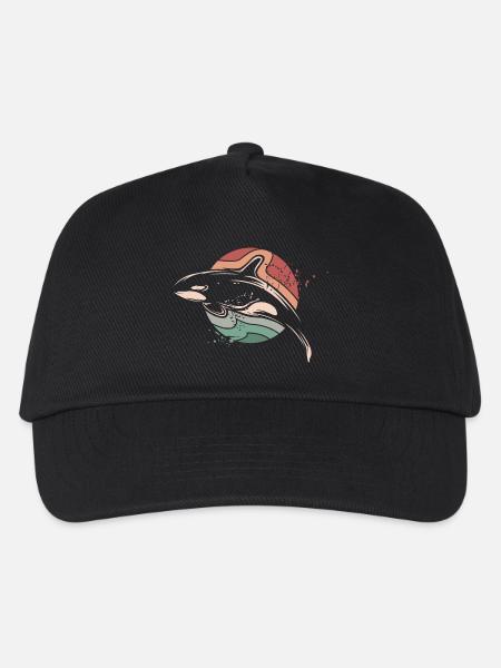 Schwertwal retro Meer vintage Fisch Sonne Mond - Kinder Basecap - Schwarz