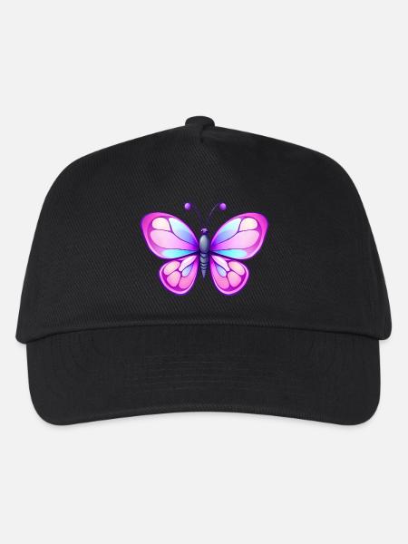 Süßer Comic Schmetterling, rosa & blaue Flügel - Kinder Basecap - Schwarz