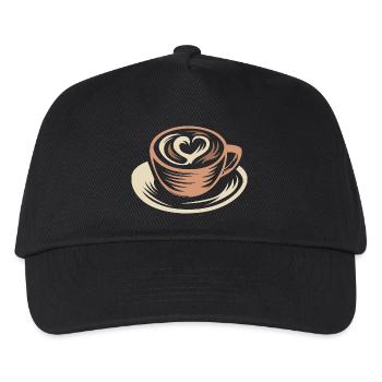 Stylized Coffee Mug with Latte Art Heart - Kids’ Baseball Cap - black - Front