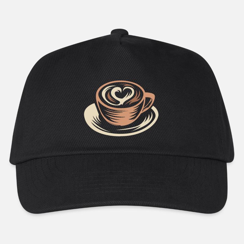 Stylisierte Kaffeetasse mit Latte Art Herz - Kinder Basecap - Schwarz