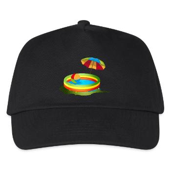 Buntes Planschbecken mit Sonnenschirm und Ball - Kinder Basecap - Schwarz - Vorne