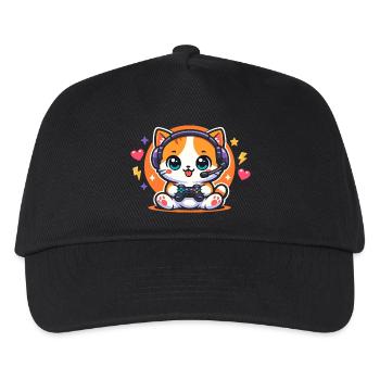 Gaming Katze – Lustiger Zocken Spruch - Kinder Basecap - Schwarz - Vorne