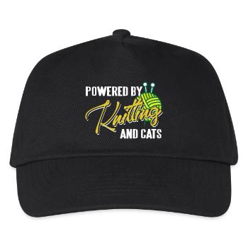 Powered by Knitting and Cats Humor Life - Kinder Basecap - Schwarz - Vorne