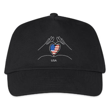USA Herz mit US Flagge Amerika Fan - Kinder Basecap - Schwarz - Vorne
