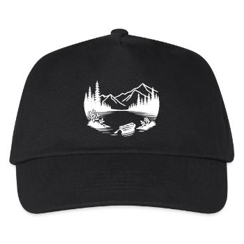 Minimalist mountain lake with rowing boat - Kids’ Baseball Cap - black - Front