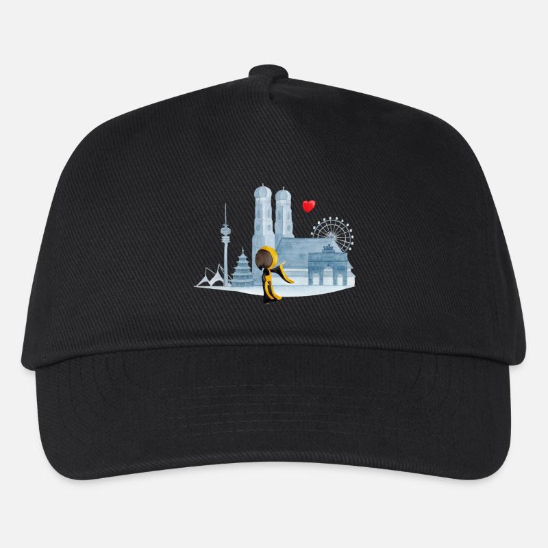 Skyline München mit Münchner Kindl und Herz - Kinder Basecap - Schwarz