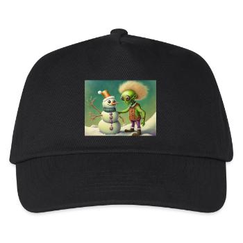 alien is building a snowman - Kids’ Baseball Cap - black - Front