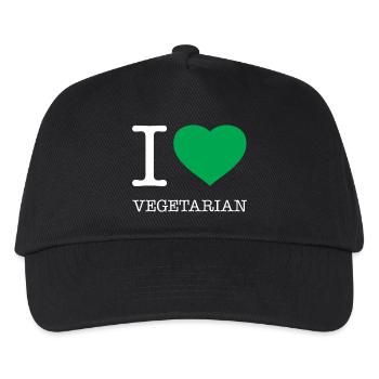 I LOVE VEGETARIAN Vegetarisch Hashtag - Kinder Basecap - Schwarz - Vorne