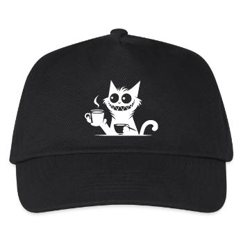 Lustig grinsende Katze mit Kaffeetasse für dich - Kinder Basecap - Schwarz - Vorne