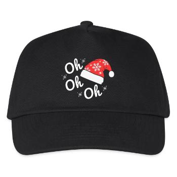 Weihnachtsmütze mit Schneeflocken, Text Happy oh oh oh - Kinder Basecap - Schwarz - Vorne
