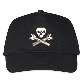 Gitarrenplektrum Totenkopf und Gitarrenkreuze Knochen - Kinder Basecap - Schwarz - Vorne