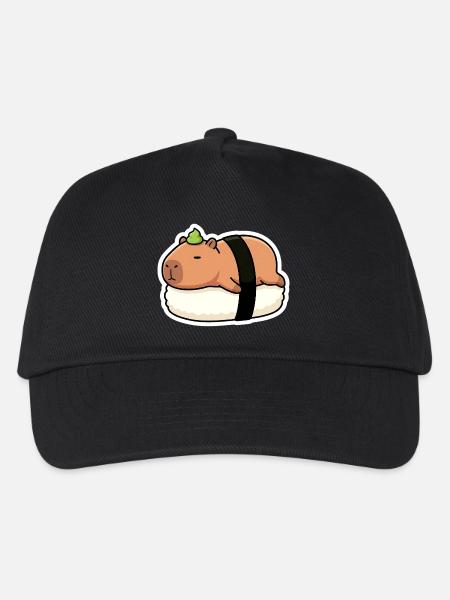 Capybara Sushi Sticker – Kawaii, Süß & Niedlich - Kinder Basecap - Schwarz