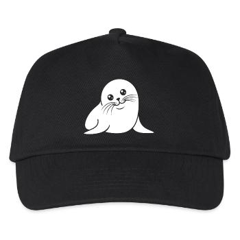 Baby Robbe Silhouette niedliches Tiermotiv - Kinder Basecap - Schwarz - Vorne
