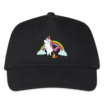 Kackendes Einhorn Regenbogen - Kinder Basecap - Schwarz - Vorne