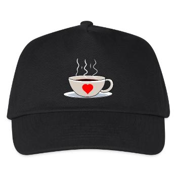 Tasse Herz Frühaufsteher Morgens Kaffee - Kinder Basecap - Schwarz - Vorne