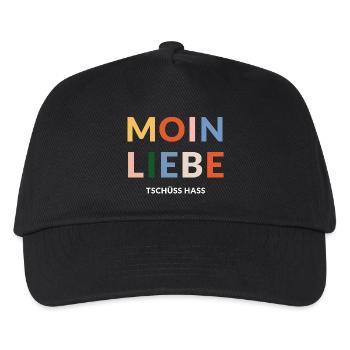 Moin Liebe, Tschüss Hass, in bunt - Kinder Basecap - Schwarz - Vorne
