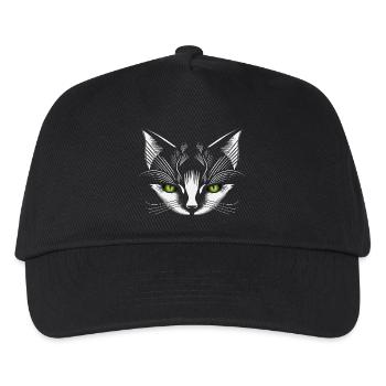 weißer Katzen Kopf mit grünen Katzenaugen - Kinder Basecap - Schwarz - Vorne