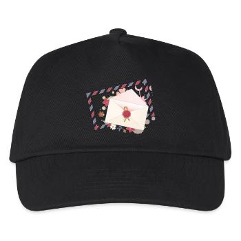 floraler Briefumschlag mit Blüten und Airmail Rand - Kinder Basecap - Schwarz - Vorne