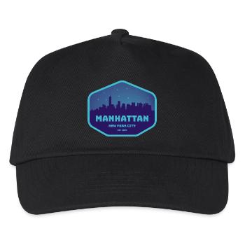 Manhattan Skyline Badge Blau Turquoise - Kinder Basecap - Schwarz - Vorne